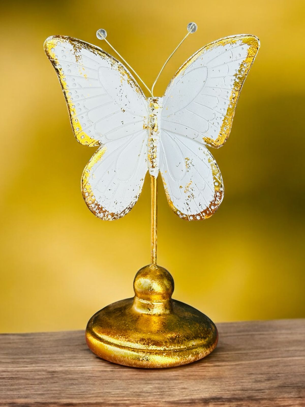 Ethereal Beauty: White & Gold-Toned Butterfly Decor (8-Inch)