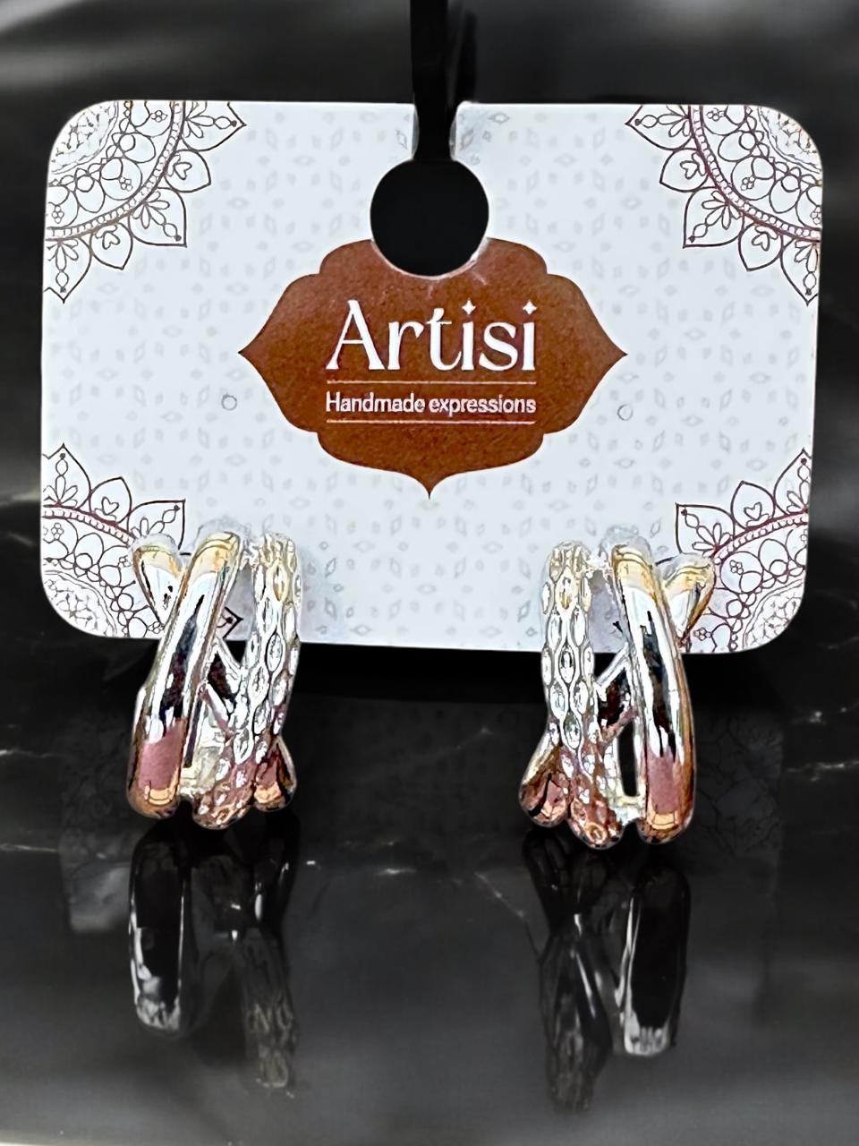 Silver-Tone Criss-Cross Hoop Earrings | Anti-Tarnish | Handcrafted Textured Hoops for Women