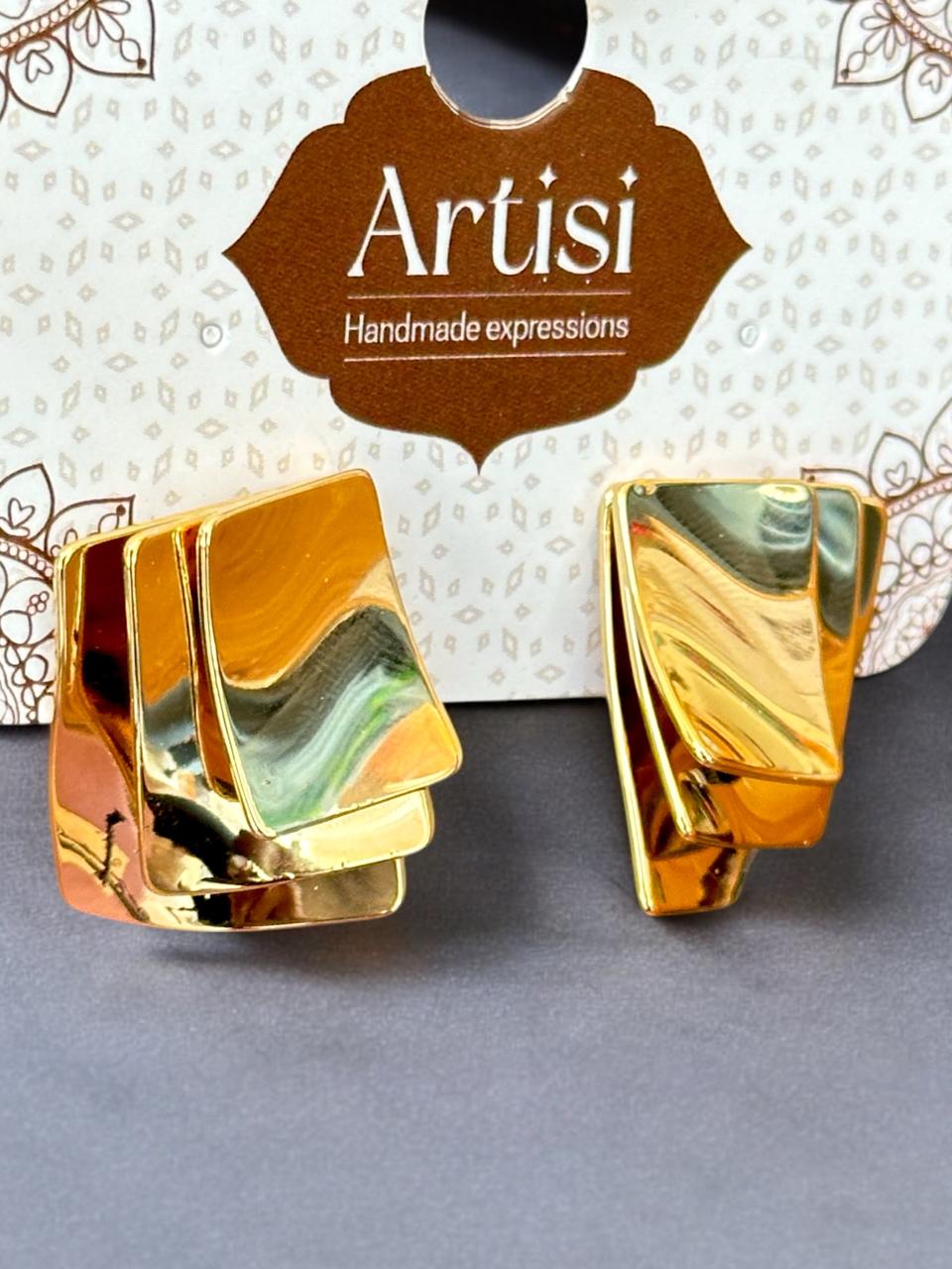 Handmade Gold-Plated Geometric Statement Earrings | Modern Layered Design | Contemporary Fashion Jewellery