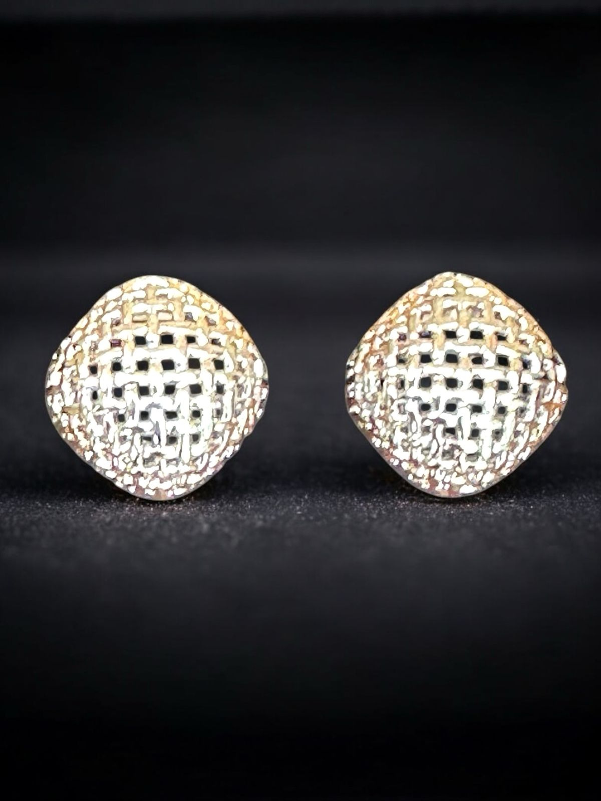 Silver Tone Cushion Stud Earrings | Mesh Design | Handmade Modern Fashion Jewellery