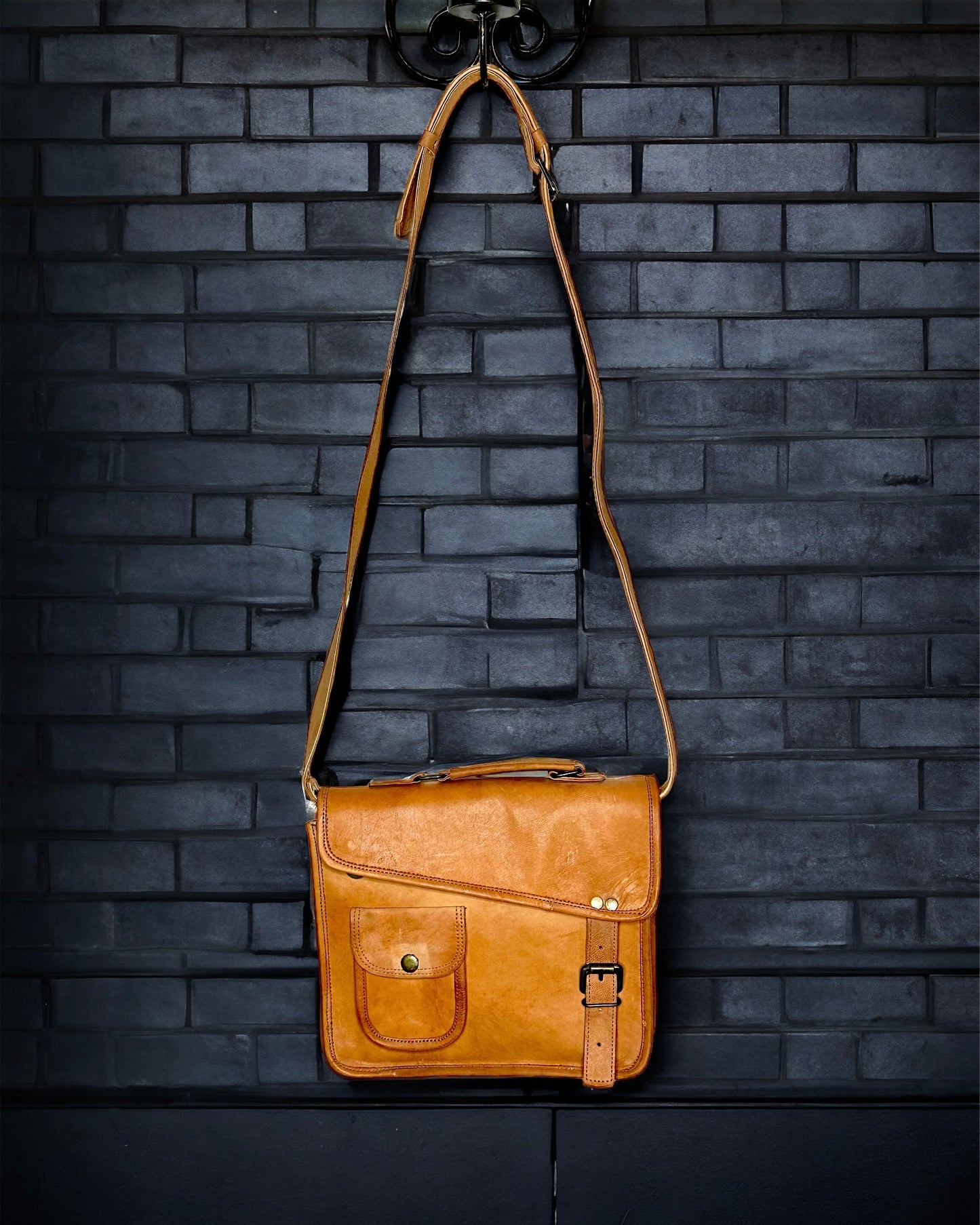 Camel Leather Handmade Tan Cross Body Sling - Cross Cover and Pocket