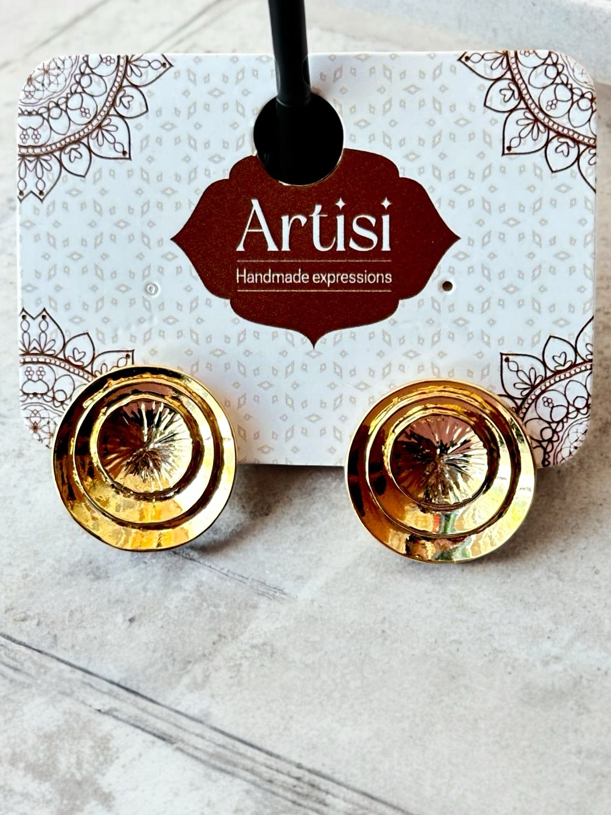 Multilayer Circular Stud Earrings | Gold Tone | Anti-Tarnish Finish | Elegant Layered Studs for Women