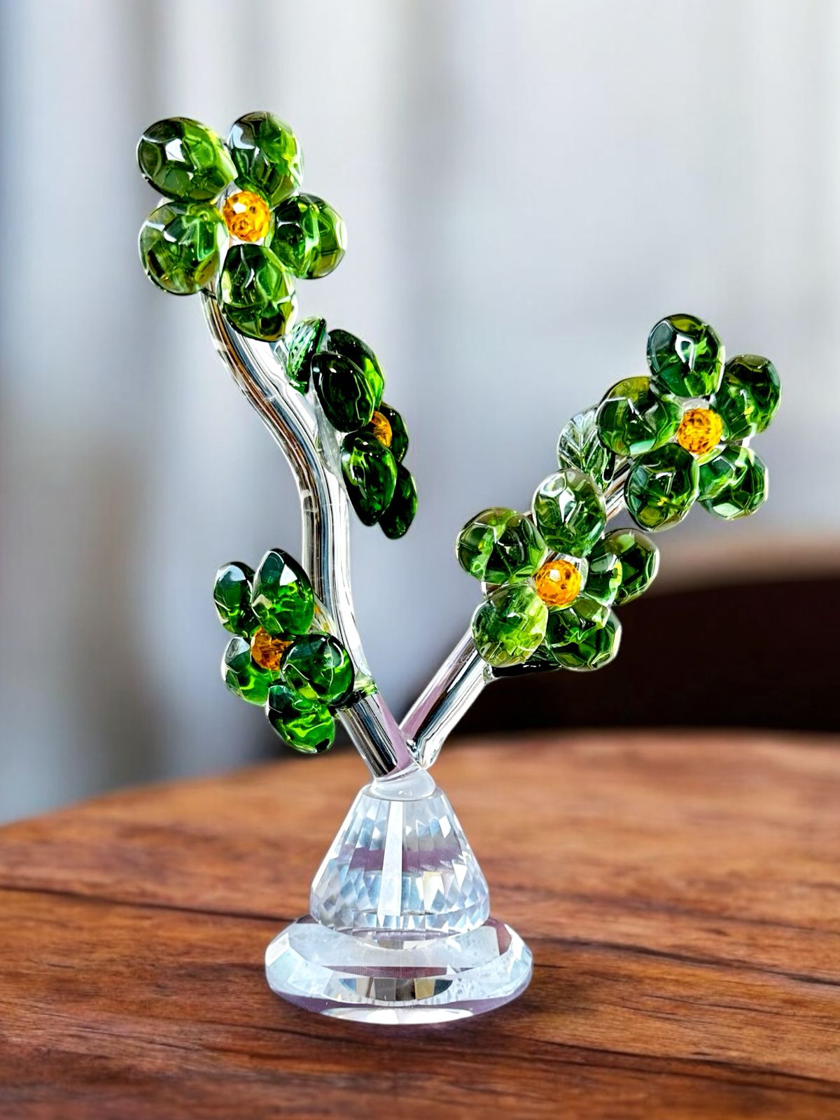 Crystal Tree with Green Flowers – Elegant Showpiece