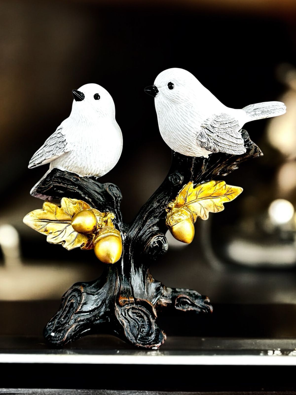 Tranquil Pair: Resin Birds on Tree Decor