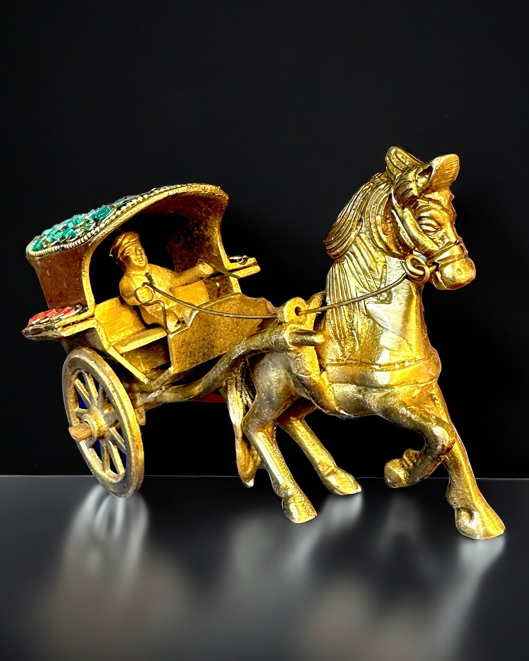 Brass Horse Cart in Multicolour Stone Roof