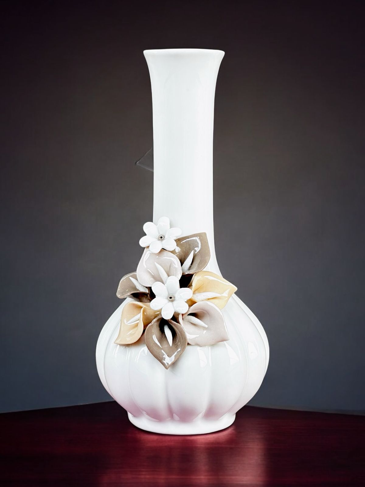 Ceramic Flower Vase - White Surai Shape (8 Inch) | Elegant Home Décor Accent