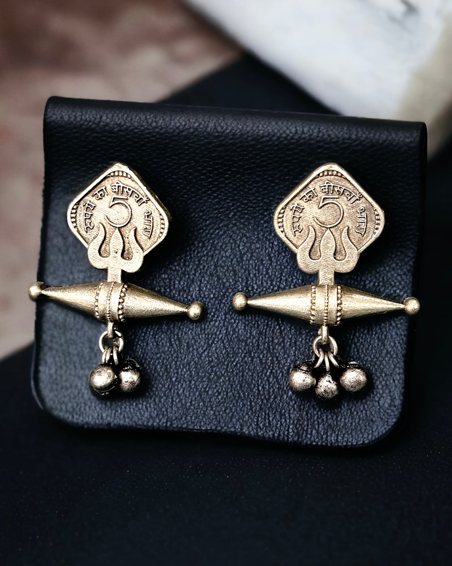 Oxidised Five Paisa Design Earrings