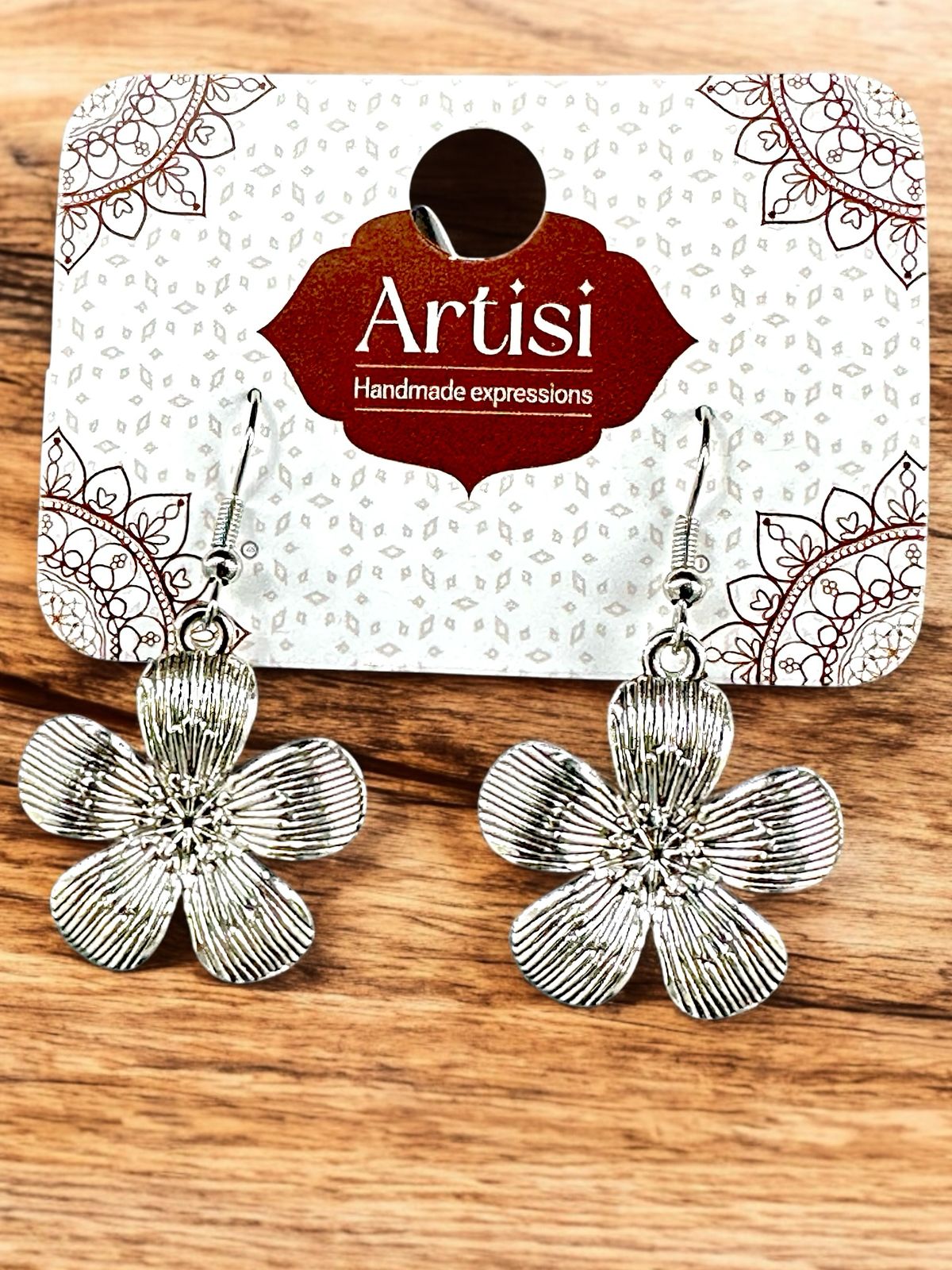 Oxidised Silver Flower-Shaped Earrings – Handcrafted Ethnic Jewelry for Women