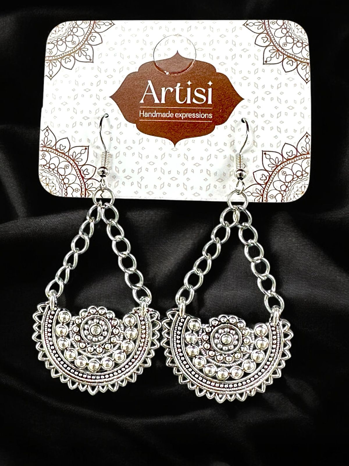 Oxidised Silver Crescent Chandbali Earrings – Handcrafted Ethnic Statement Jewelry for Women