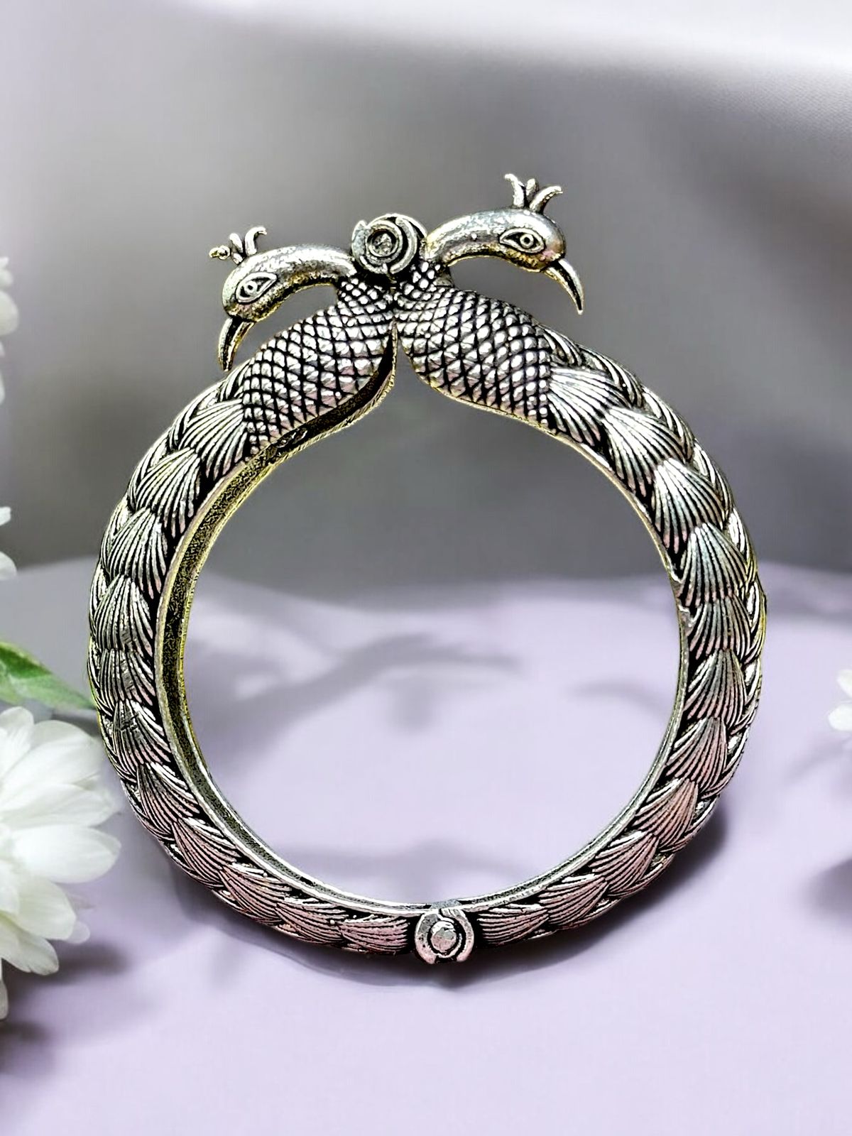 Antique Finish Oxidised Brass Kada – Handcrafted Traditional Cuff Bracelet