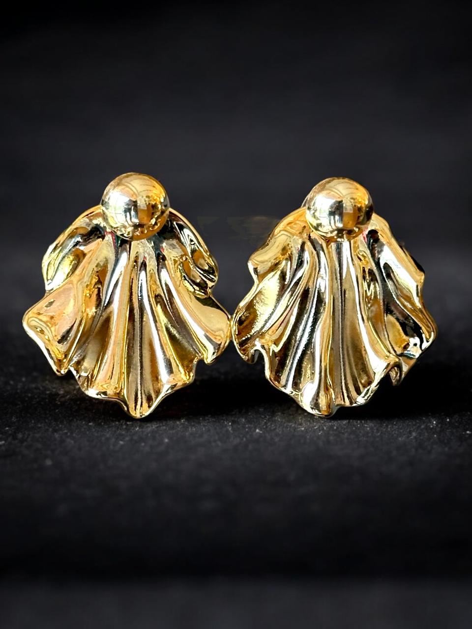 Gold-Toned Shell Design Statement Stud Earrings | Handmade Fashion Jewellery | Textured Coastal-Inspired Look