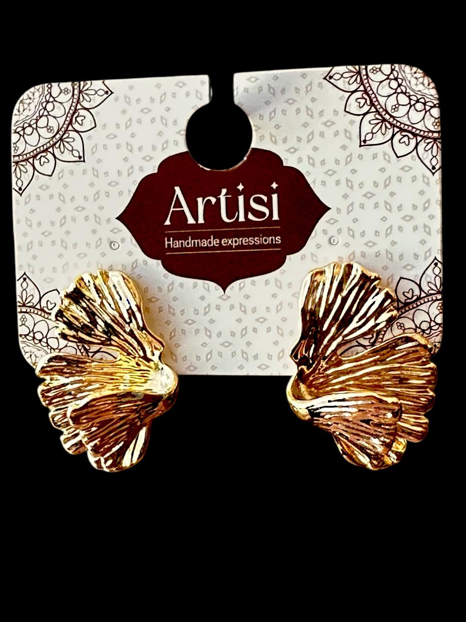 Fan-Shaped Statement Stud Earrings for Women | Gold-Toned | Handmade with Textured Finish | Anti-Tarnish