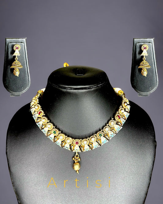 Gold Plated Drop Design Brass Necklace Set