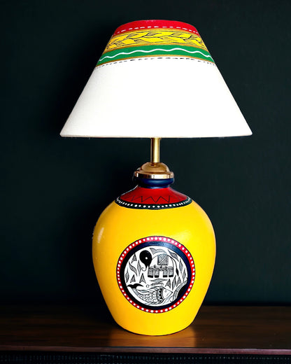 Handcrafted Terracotta Madhubani Table Lamp - 16 inches