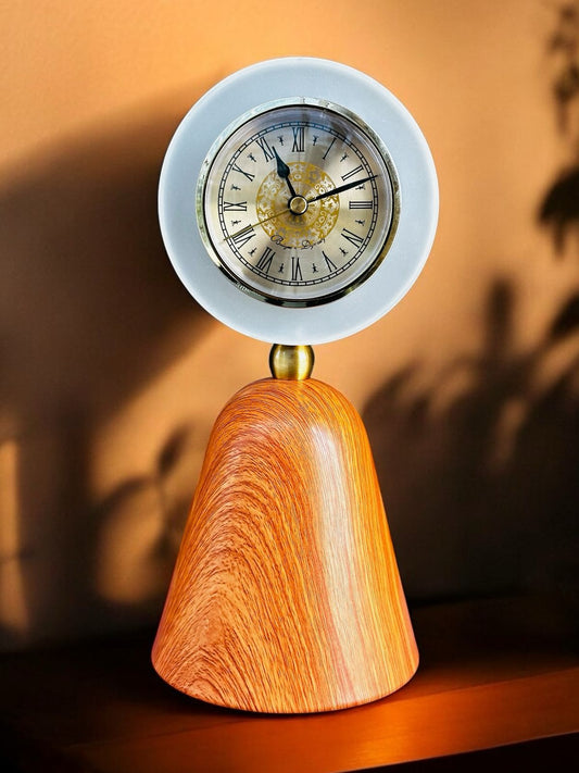 Majestic Timepiece: Roman Style Clock with Wood-Toned Base