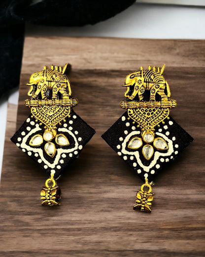 Fabric Kundan Work Jewellery with Gold Plated Elephant