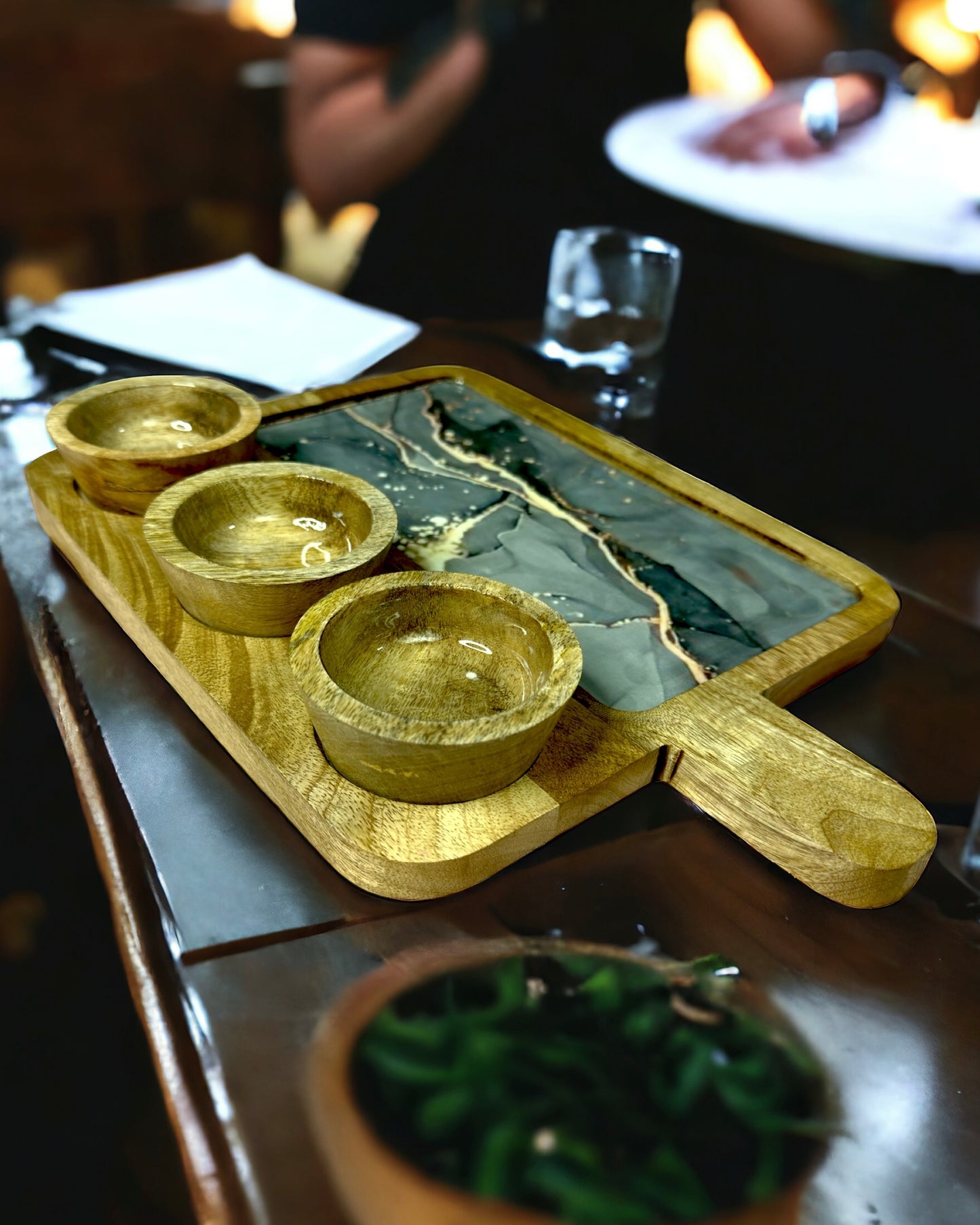 Handmade Mangowood  Serving Platter with Dipping Pot Set