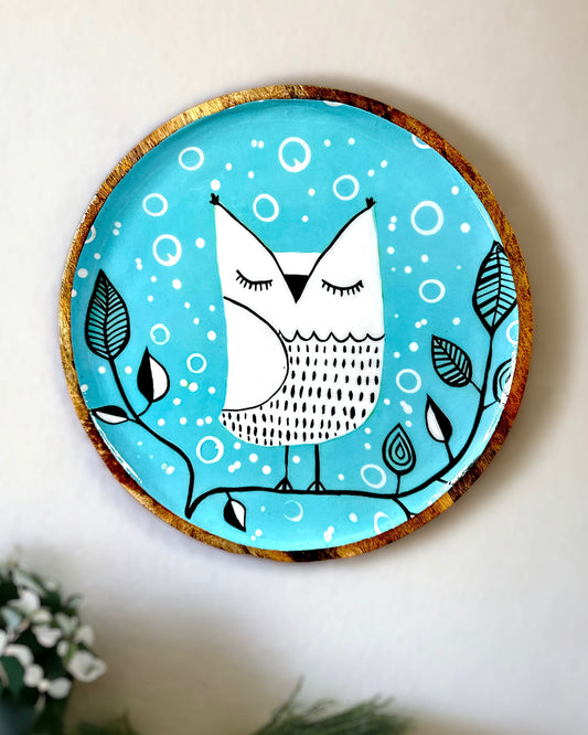 Owl Print Mango Wood Wall Decor Plate - 12 inches