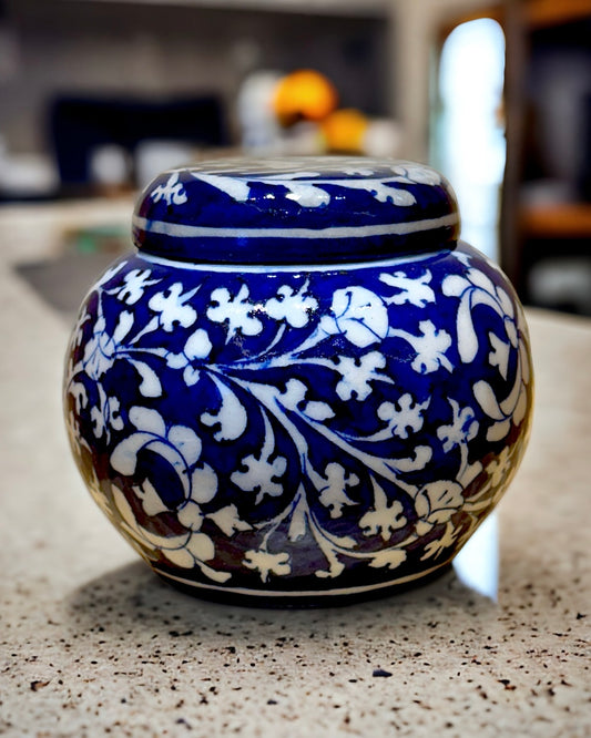 Blue Pottery Pickle Jar - 6 inches