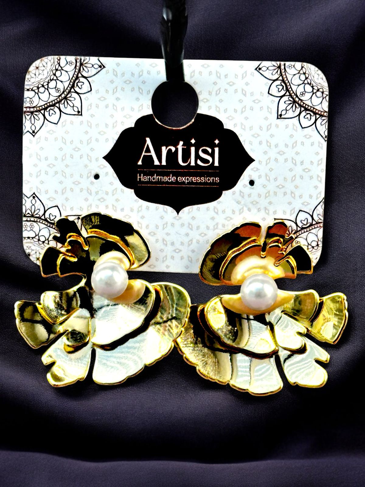 Golden Bloom: Imported Flower Studs with Pearl