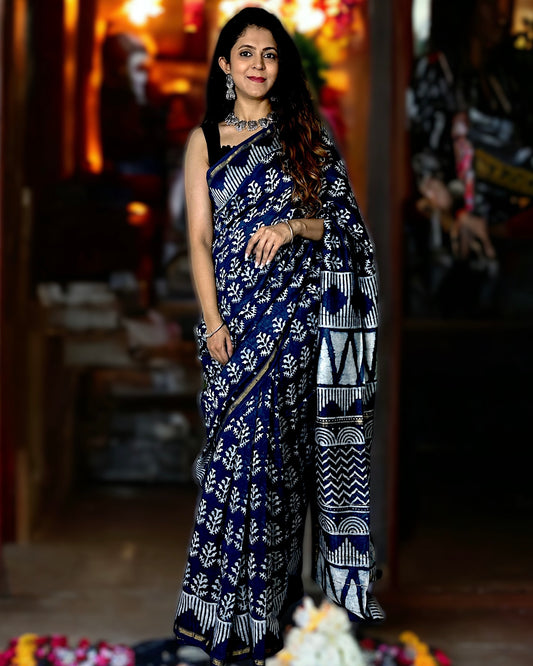 Artisanal Handblock - Chanderi Silk Saree