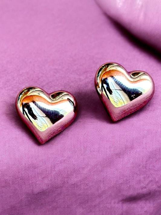 Heart Shaped Earrings in Silver Tone | Anti-Tarnish Finish | Elegant Stud Earrings for Women