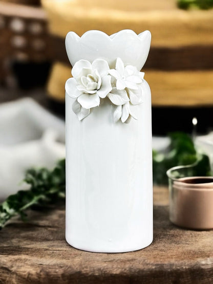 Ceramic Flower Vase - White (8 Inch) | Elegant & Minimalist Home Décor