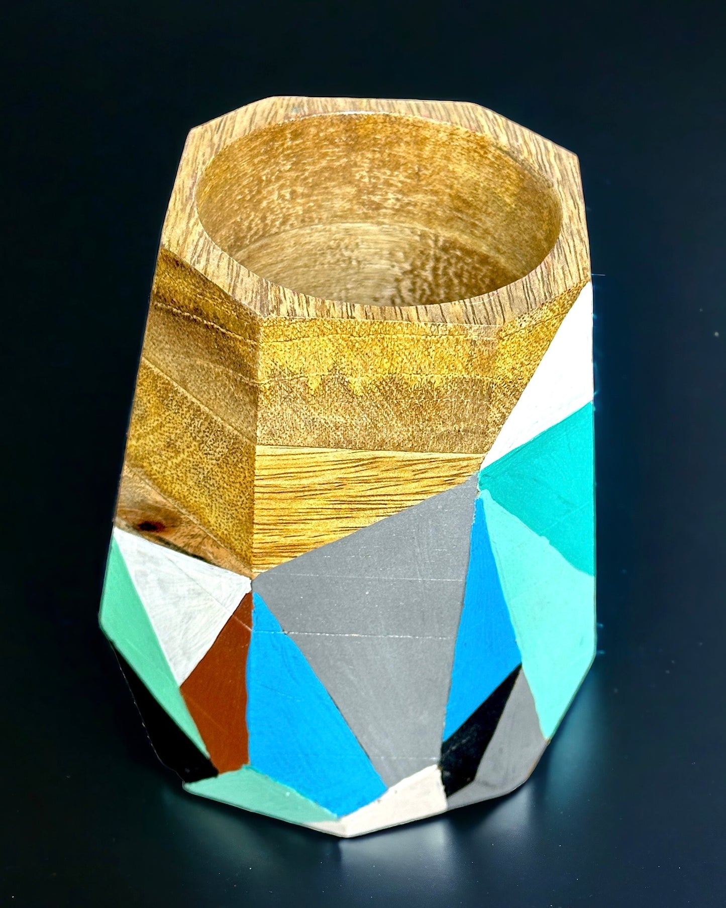 Hand Painted Octagonal Shaped Wooden Container/ Mug / Tumbler