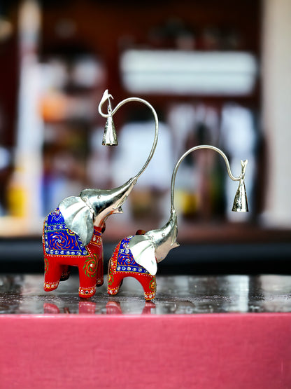 Handmade Elephant Set with Bells in Wood and Metal