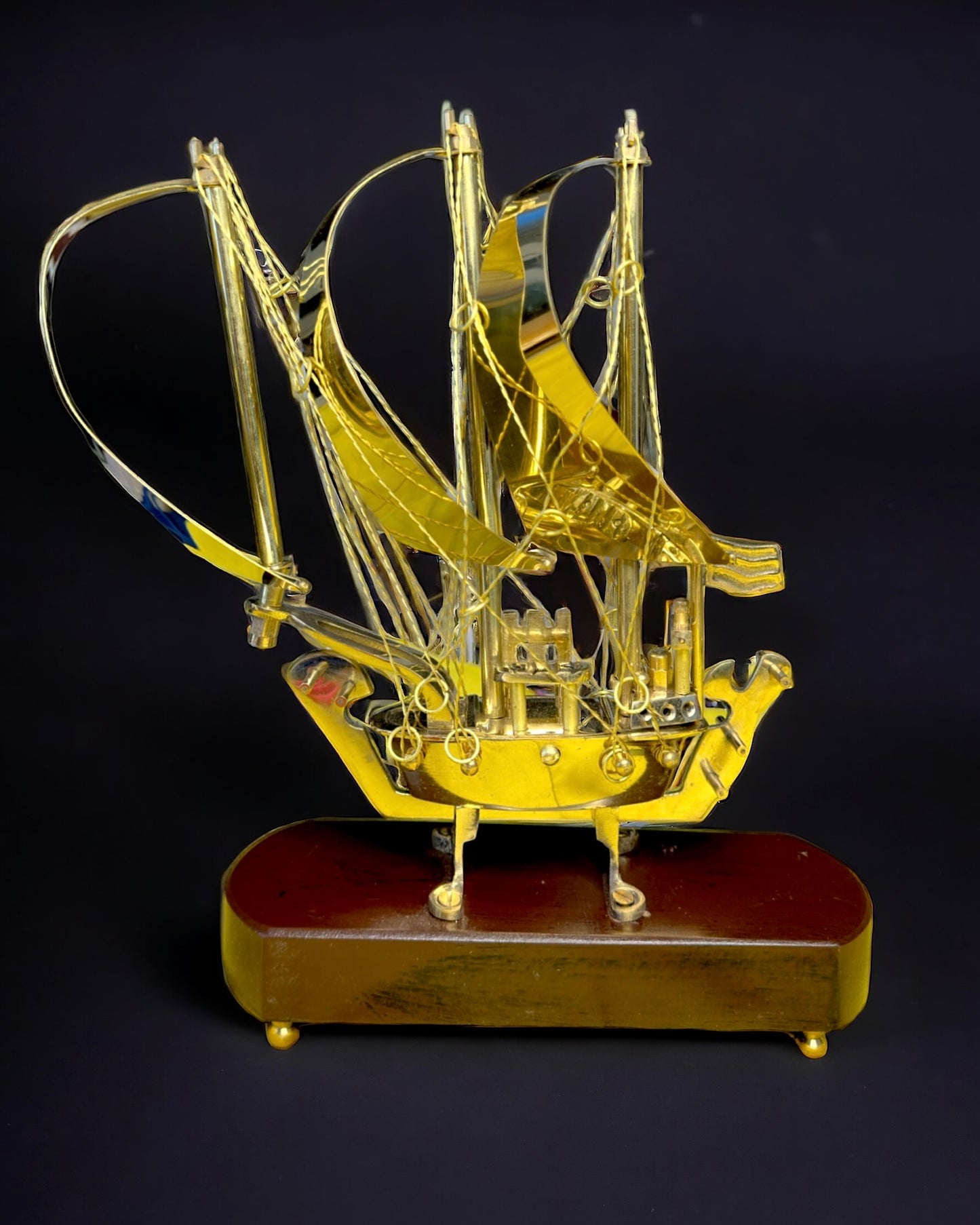 Brass Ship with Wooden Base - 10 inches