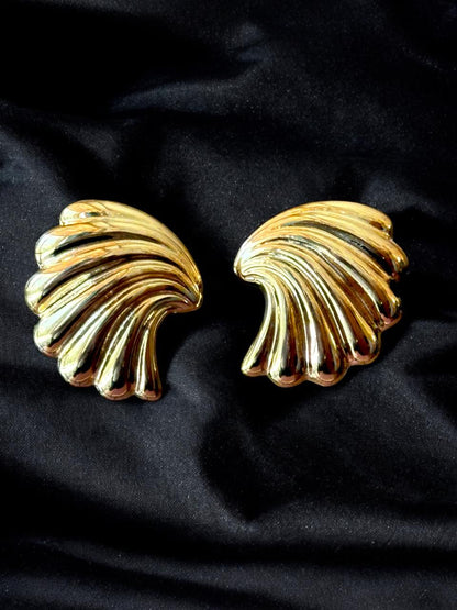 Gold-Toned Shell Design Statement Stud Earrings | Handmade Fashion Jewellery