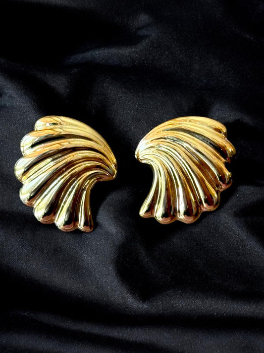 Gold-Toned Shell Design Statement Stud Earrings | Handmade Fashion Jewellery
