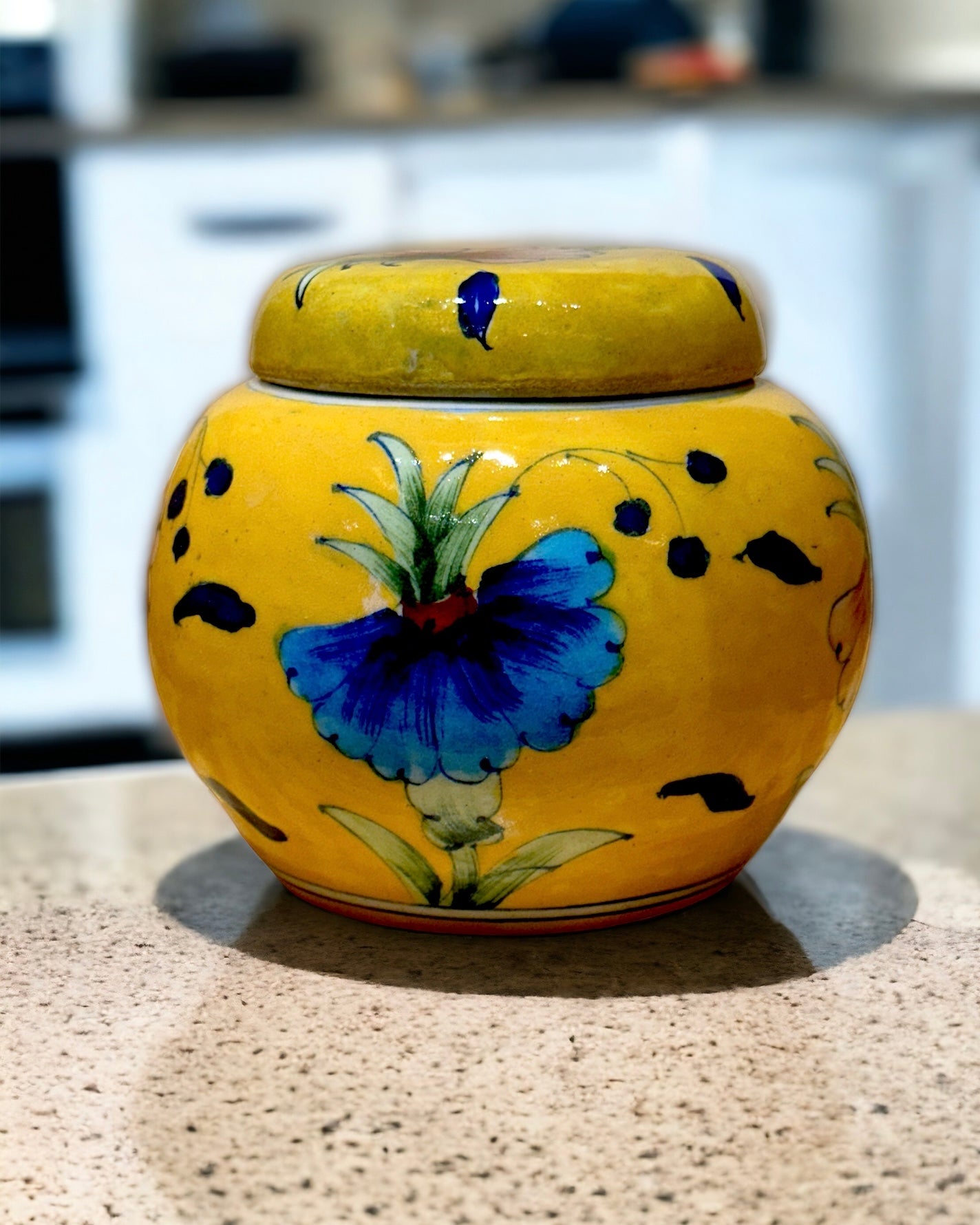 Blue Pottery Pickle Jar with Lid - 6 inches