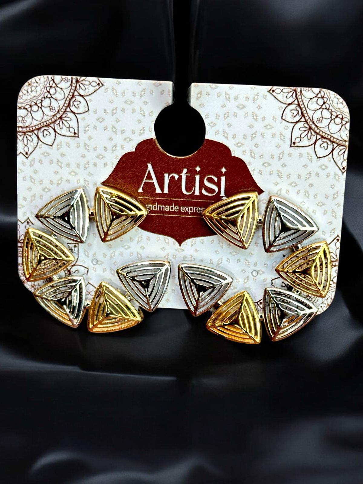 Contrasting Triangle C-Shaped Stud Earrings | Dual Tone | Anti-Tarnish Finish | Modern Geometric Jewelry for Women