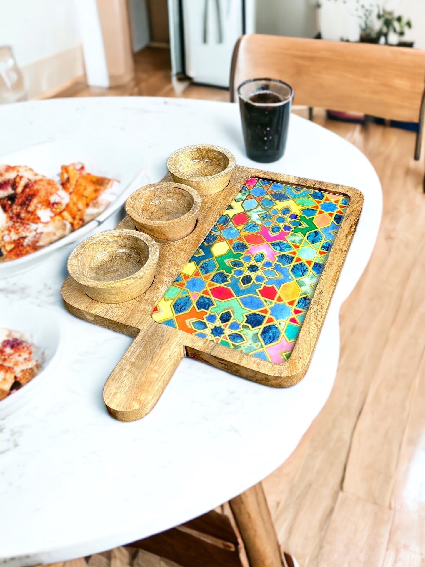 Handmade Mangowood  Serving Platter with Dipping Pot Set