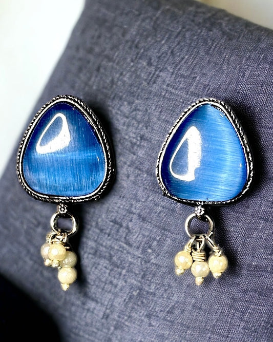 Oxidised Ear Drops Pear Shaped Blue