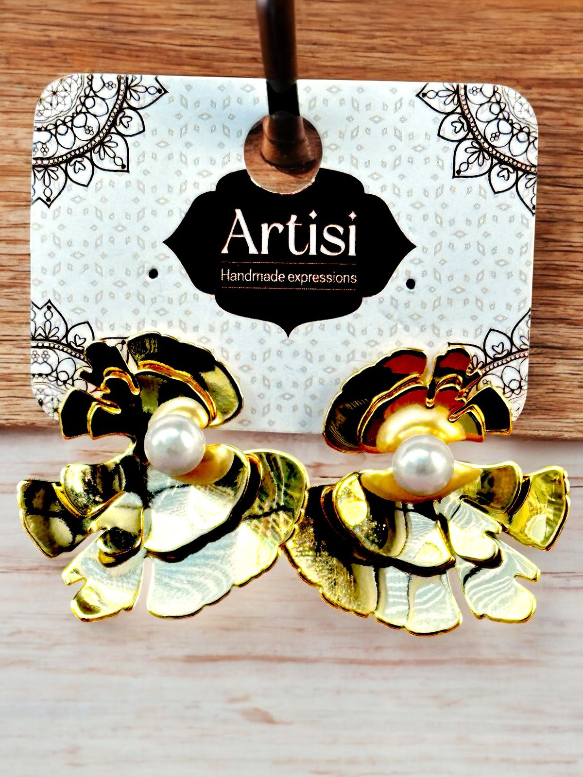 Golden Bloom: Imported Flower Studs with Pearl