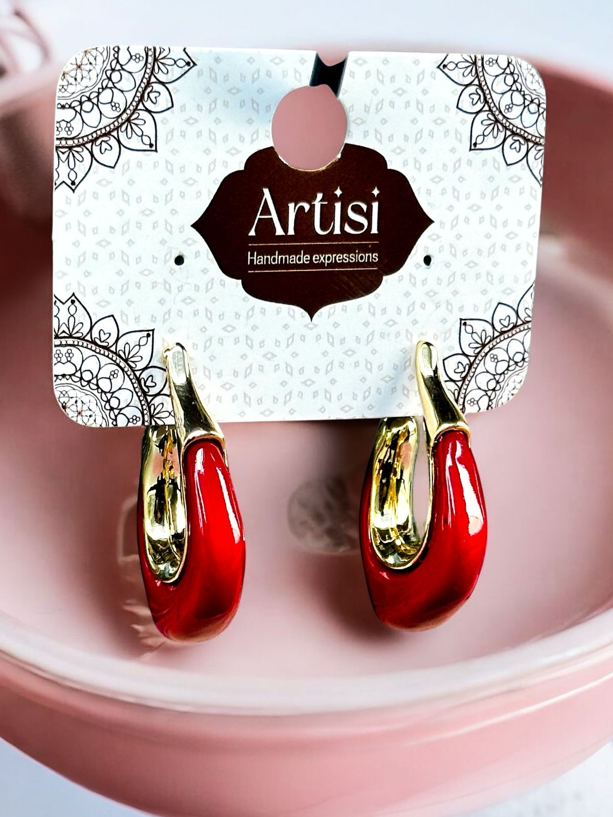 Radiant Glam: Imported Red-Toned Golden Earrings