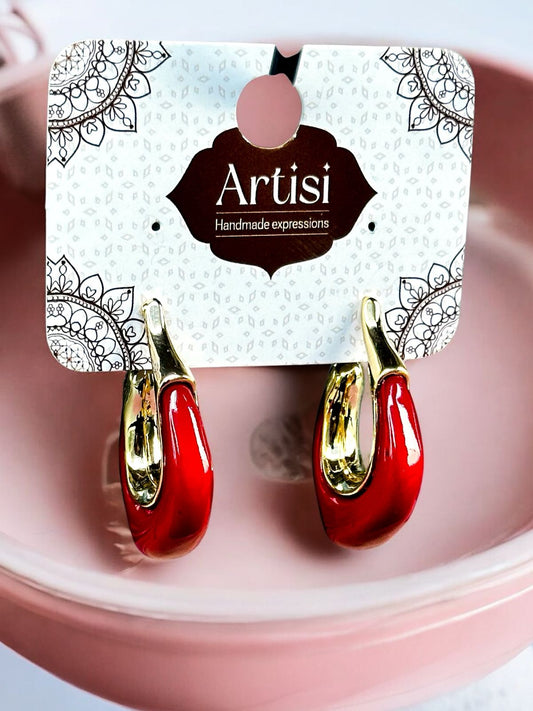 Radiant Glam: Imported Red-Toned Golden Earrings