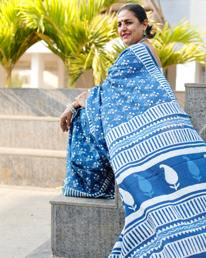 Handblock Bagru Print Cotton Saree