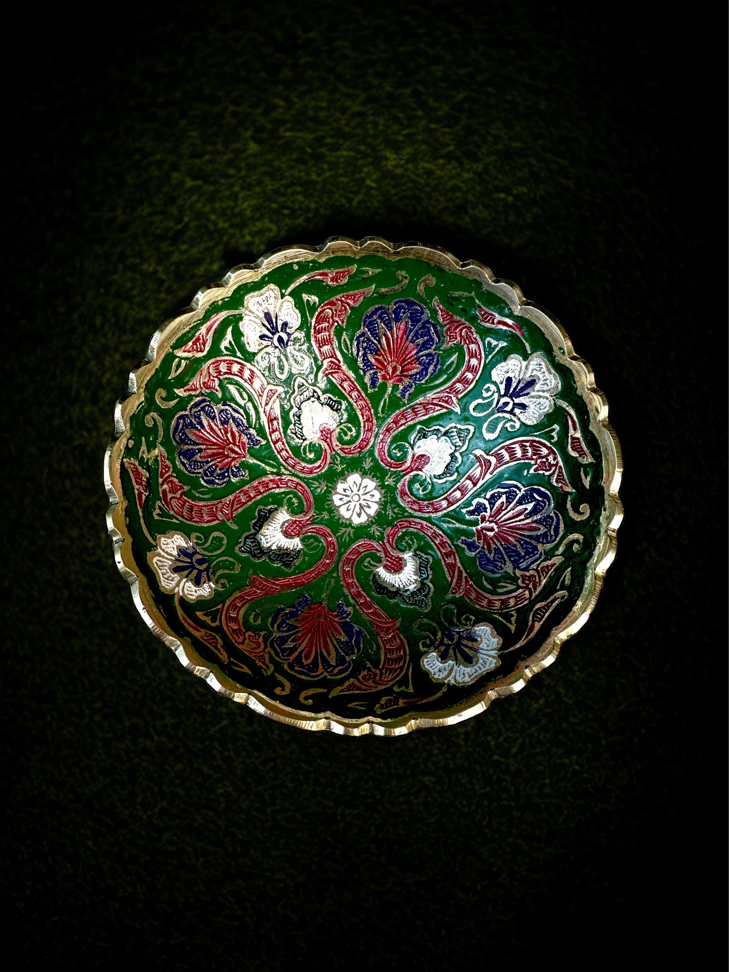 Brass Bowl with Meenakari Work (inside and outside) Green Colour - 6 inches