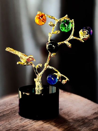 Golden Grace: Tree Decor with Crystal Balls and Birds