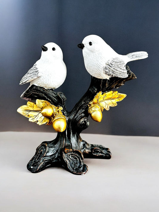 Tranquil Pair: Resin Birds on Tree Decor