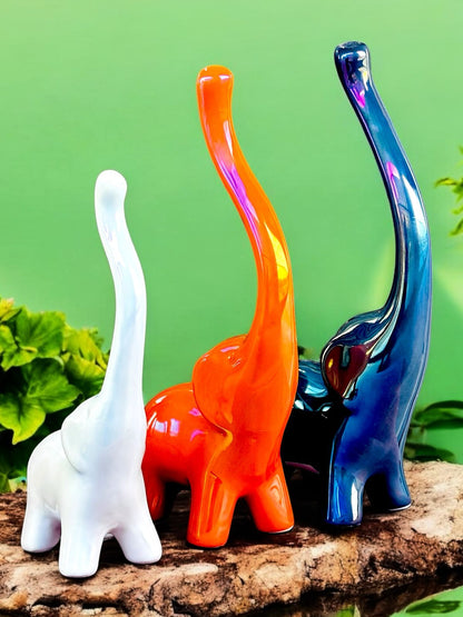 Trio of Elegance: Glossy Ceramic Elephant Set – Premium Home Décor Accent