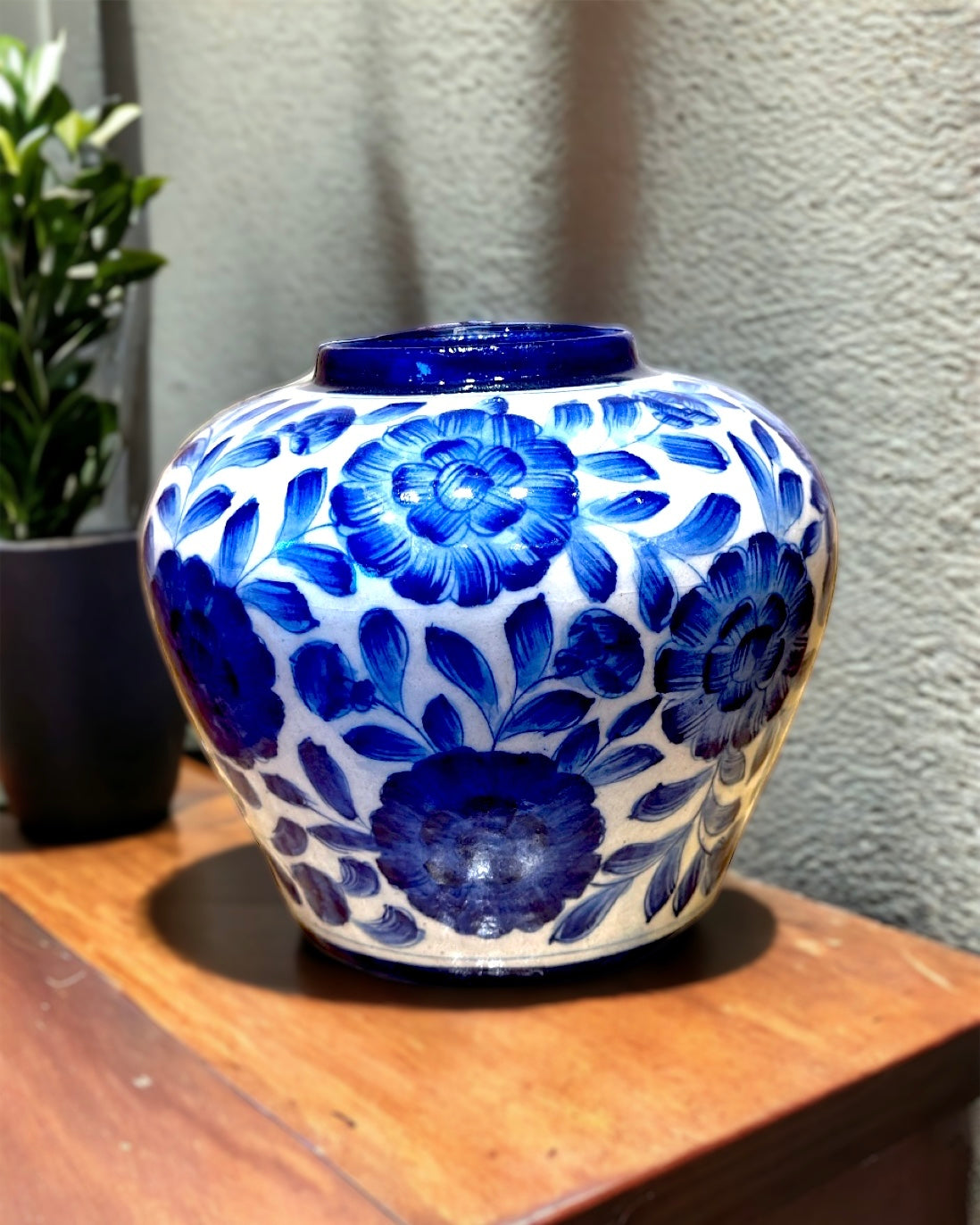 Blue Pottery Flower Vase - 8 inches