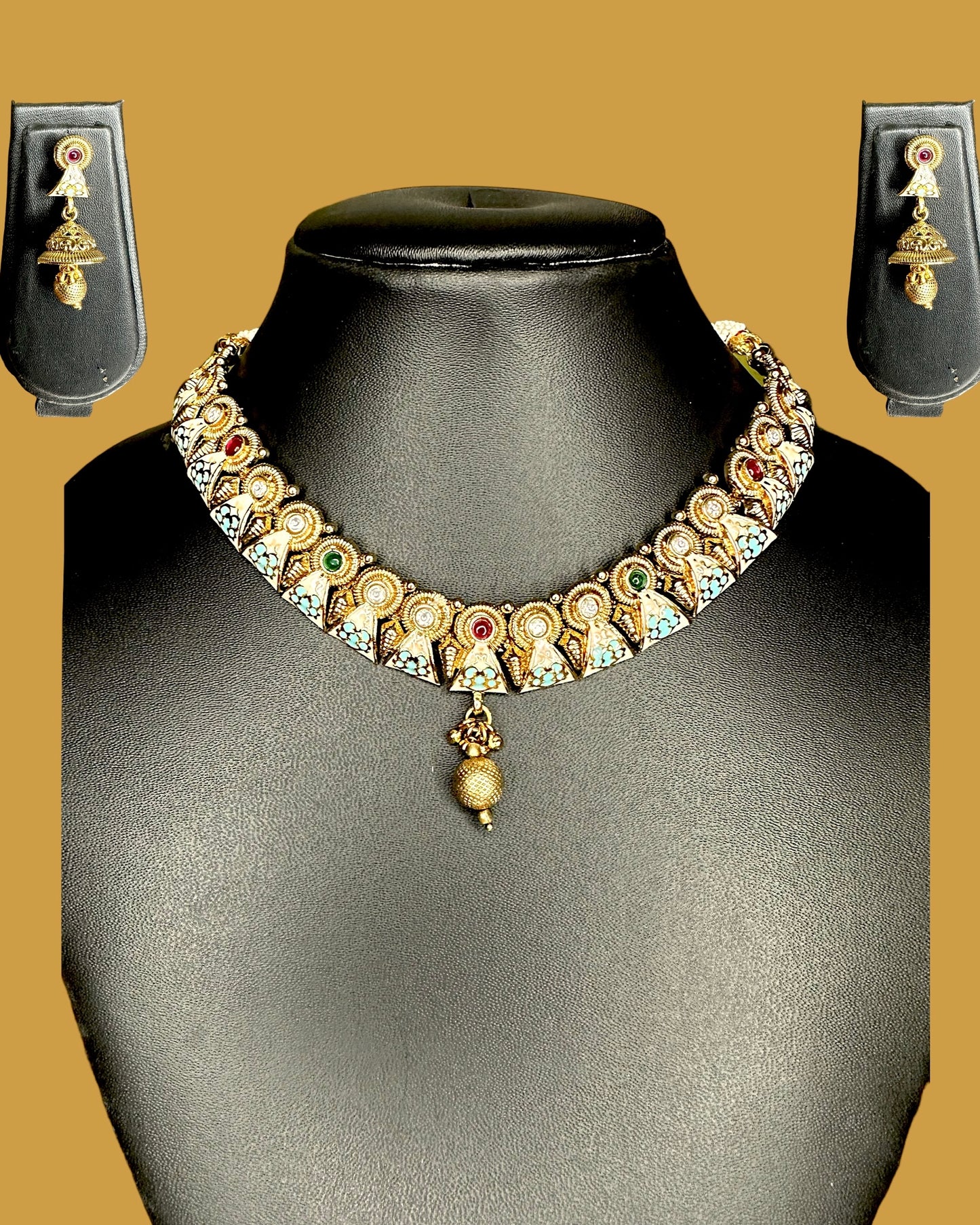 Gold Plated Drop Design Brass Necklace Set