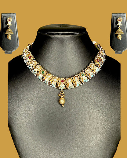 Gold Plated Drop Design Brass Necklace Set