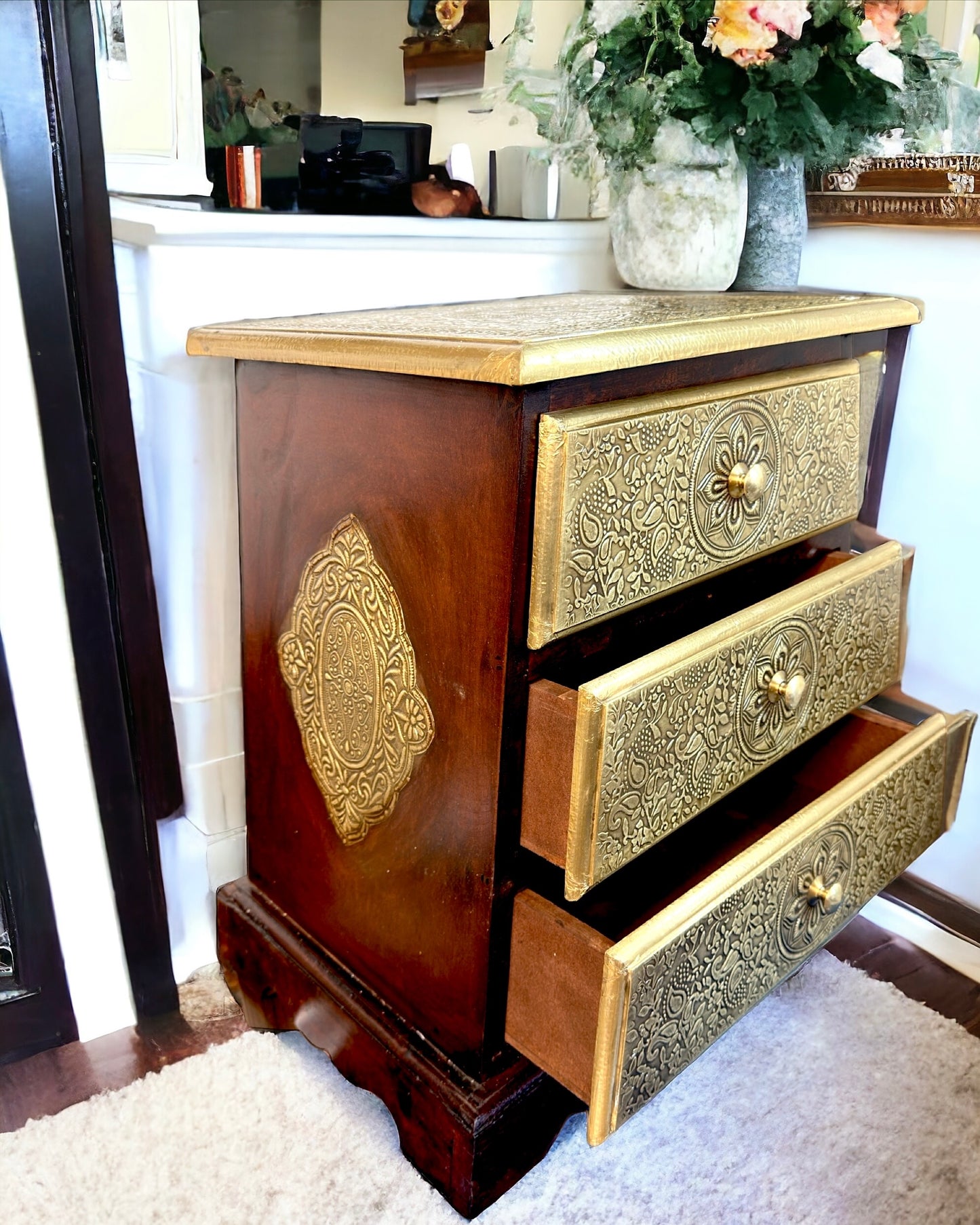 Antique Pyramid Table - Wooden Fitted with Artistic Brass Sheets