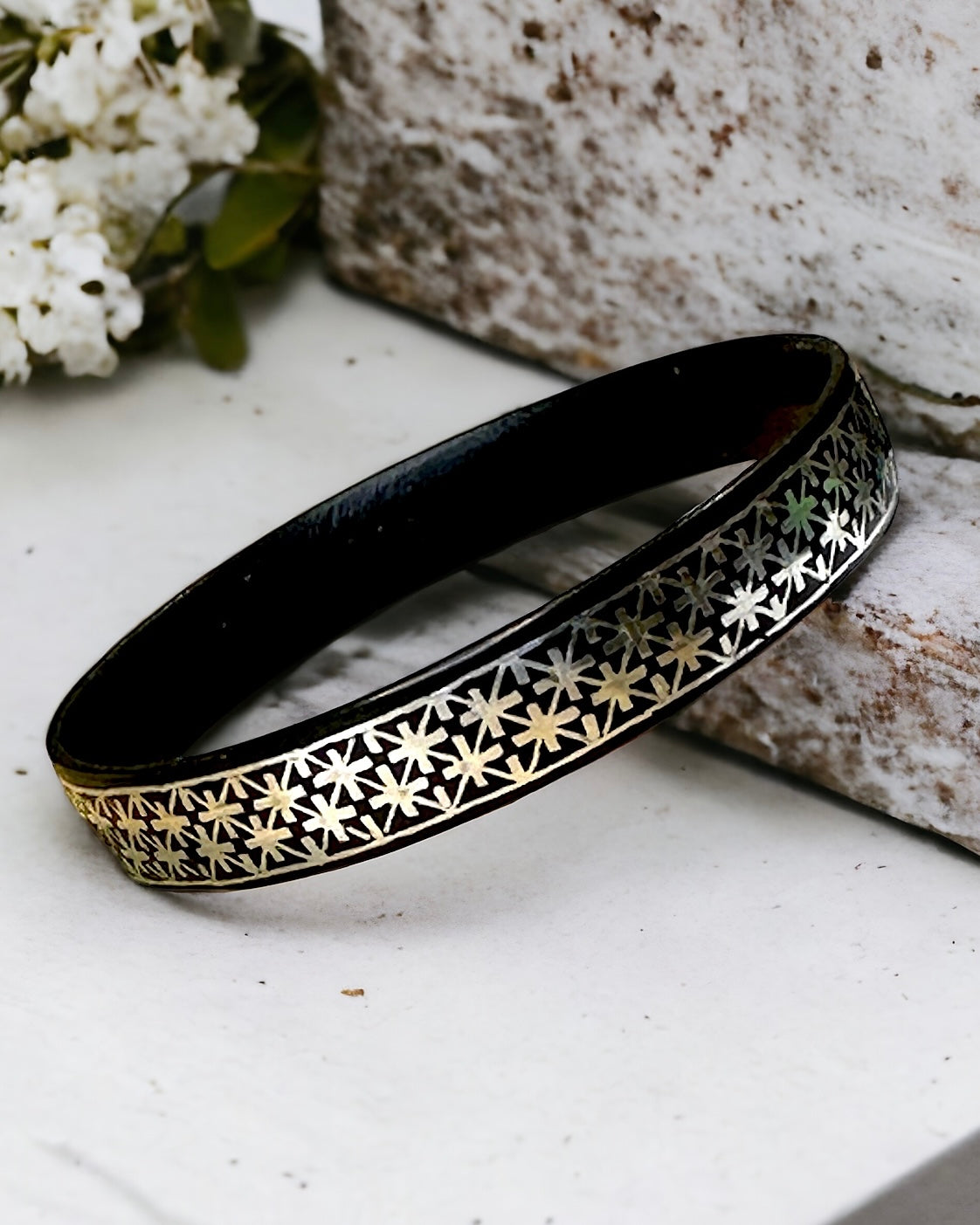 Silver Inlay Bidriware Bangle - Handcrafted Persian Art from Bidar