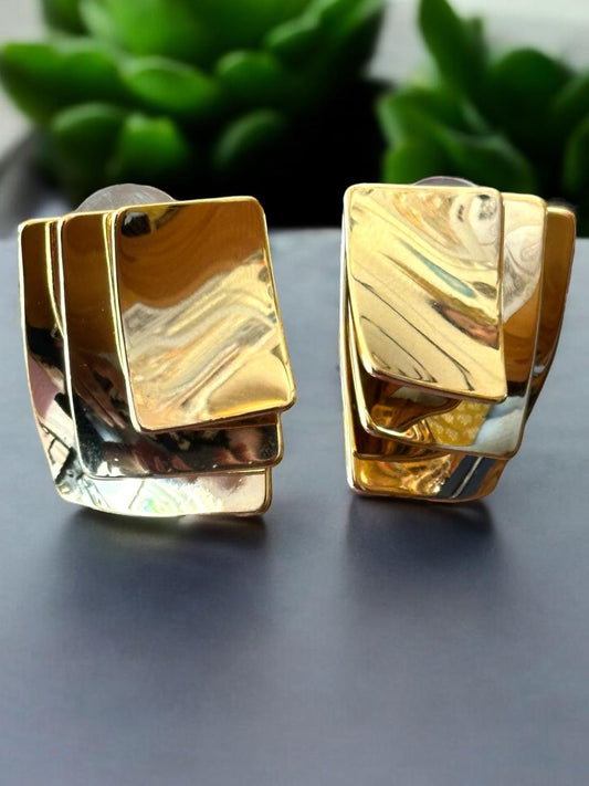 Handmade Gold-Plated Geometric Statement Earrings | Modern Layered Design | Contemporary Fashion Jewellery